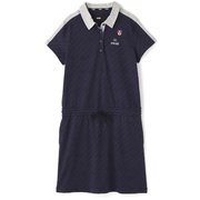622-1124001-120-S [ゴルフウェア レディース 半袖 ロゴジャガードワンピース Sサイズ ネイビー]