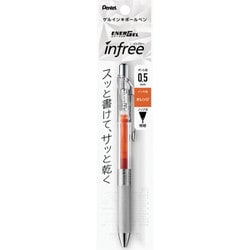 ゲルインキボールペン ENERGEL infree（エナージェル インフリー） 0.5mm ノック式 インク色：オレンジ 本体色：クリア ニードルチップ 速乾 パック入り XBLN75TL-F