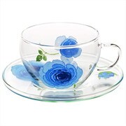 English Rose イングリッシュローズ 耐熱ガラス カップ&ソーサー ブルー 39P072