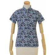 FD5KUG22 L NVY [lightest flower print polo shirt レディース Lサイズ ネイビー]
