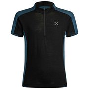 MERINO COLOR ZIP T-SHIRT MTZC12X 9086 ブラック/スティールブルー Mサイズ [アウトドア カットソー メンズ]