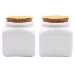 キッチンインテリア コルクポット 保存瓶（ビン） スクエア 400ml 2個セット ホワイト KPOT400S-AITO-2P