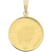 ジュエリー 純金コイン(K18製ペンダント枠付) 2021 ウシ(横) 1/20oz