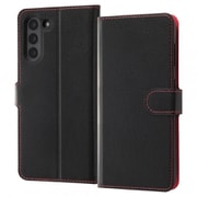 Galaxy S21 5G 用 耐衝撃 手帳型ケース シンプル マグネット ブラック/レッド RT-GS21ELC1/BR