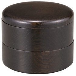 山中塗 木製 丸二段重 4.0 約12×10cm 栓 黒摺 SJ-0221