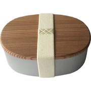 BENTO STORE 木蓋のアルミお弁当箱 小判形 古代杉 大 白色 0601-0046