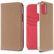 LPSCTRPFLIP2054 [iPhone 12 mini 用 German Shrunken Calf Folio Case Taupe×PurpleRose]