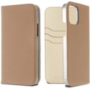 LPSCTWTFLIP2054 [iPhone 12 mini 用 German Shrunken Calf Folio Case Taupe×White]