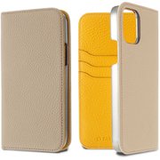 LPSCLGYFLIP2061 [iPhone 12/iPhone 12 Pro 用 German Shrunken Calf Folio Case LightGray×Yellow]