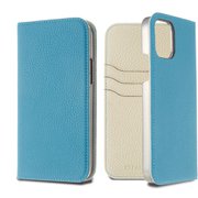 LPSCSBWFLIP2061 [iPhone 12/iPhone 12 Pro 用 German Shrunken Calf Folio Case Saxeblue×White]
