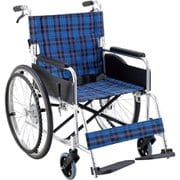 ネイビーチェック 車いす ワイドタイプ 自走式 KS50M-46NCS