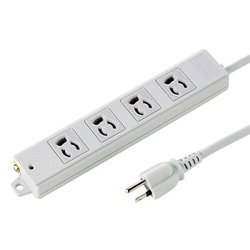電源タップ マグネット 4個口 3m 3ピン 抜け止め 通電確認ランプ 絶縁キャップ付き RoHS対応 アース端子 ユリア樹脂 固定穴 グレー 簡易ビニールパッケージ TAP-KS4-3