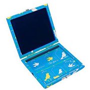 7450104 [B♭クラリネット（6枚）/アルトサクソフォン（5枚）用 布貼りリードケース カラー：ブルー 【ネコと鳥】]