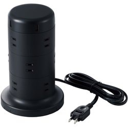 タワー型タップ USB-Aポート×5個/コンセント×12個口 2.0m ブラック TT-U02-1220BK
