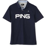 621-1160009-120-M [ゴルフウエア メンズ ビックロゴ サッカーボール ジャガード半袖ポロシャツ Mサイズ ネイビー]