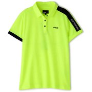 622-1160006-061-S [ゴルフウェア レディース タテロゴ片袖切替 半袖ポロシャツ Sサイズ ネオンイエロー]