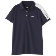 622-1160006-120-S [ゴルフウェア レディース タテロゴ片袖切替 半袖ポロシャツ Sサイズ ネイビー]