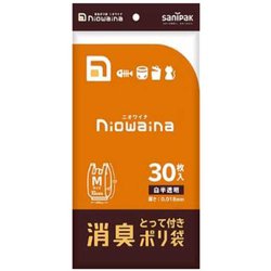 消臭 ポリ袋 ニオワイナ 白半透明 M 10L マチ付き とって付き シャカシャカ素材 30枚入 26×7×48cm 厚さ0.018mm SY18