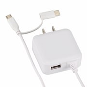 ACアダプター MicroUSB/TypeC変換プラグ USBポート付 2.4A MAV-AMC1524-W