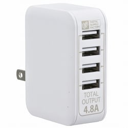 USB AC充電器 ACアダプター USB電源タップ 4ポートUSB-A×4 最大4.8A ホワイト MAV-AU48-W
