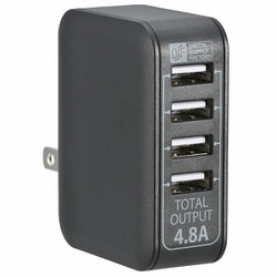 USB AC充電器 ACアダプター USB電源タップ 4ポート USB-A×4 最大4.8A ブラック MAV-AU48-K