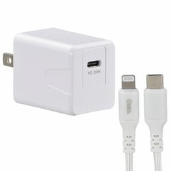USB急速充電器 AudioComm AC充電器 USB PD（パワーデリバリー）対応 20W USB-C×1 Lightning付き（1m・MFI認証） ホワイト MIP-APD20W-W