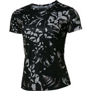 UAウィメンズ スピードストライド プリント ショートスリーブ 1366868 Black Jet Gray 003 SMサイズ [ランニングウェア シャツ レディース]