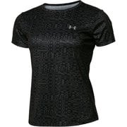 UAウィメンズ スピードストライド プリント ショートスリーブ 1366868 Black Gray Wolf 004 MDサイズ [ランニングウェア シャツ レディース]