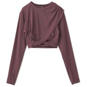 ダンスキンアロンジェギャザークロップトップ DANSKIN ALLONGE GATHER CROP TOP DC521310 ガーネットブラウン(GN) Lサイズ [フィットネス トップス レディース]