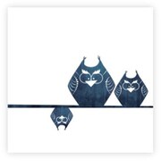 ポストカード 3羽のフクロウブルー ホワイト 14×14cm S514P