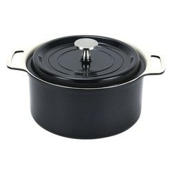無水調理ができるセラミック加工IH対応両手鍋18cm ブラック HB-5724
