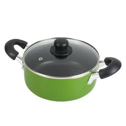 ニューフォア ふっ素加工IH対応ガラス蓋付両手鍋20cm グリーン HB-8598