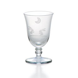 ガラス 台付冷酒グラス 約70ml 切子 月うさぎ ブルー 13H055-BL