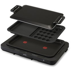 ホットプレート 左右温調ホットプレート 2枚プレート 角型 ヒーター式 平面/たこ焼き＋平面プレート 左右温度調節機能付 スタンド付 ブラック WHPK-022-B