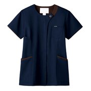 医療・介護 白衣 レディスジップスクラブ ダークネイビー×ブラウン LL 7069SC-17-LL