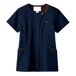 医療・介護 白衣 レディスジップスクラブ ダークネイビー×ブラウン 4L 7069SC-17-4L