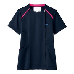 医療・介護 白衣 レディスジップスクラブ ダークネイビー×フクシャローズ L 7068SC-17-L