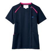医療・介護 白衣 レディスジップスクラブ ダークネイビー×フクシャローズ L 7068SC-17-L