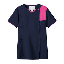医療・介護 白衣 レディスジップスクラブ ダークネイビー×チェリーピンク LL 7057SC-17-LL