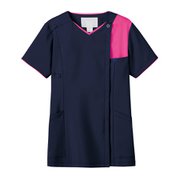 医療・介護 白衣 レディスジップスクラブ ダークネイビー×チェリーピンク LL 7057SC-17-LL