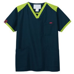 医療・介護 白衣 スクラブ ダークネイビー×ライム L 7054SC-2-L