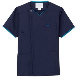 医療・介護 白衣 メンズジップアップスクラブ ダークネイビー×ターコイズ 4L 7028SC-17-4L
