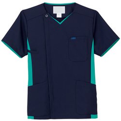 医療・介護 白衣 メンズジップアップスクラブ ダークネイビー×エムグリーン 4L 7025SC-27-4L