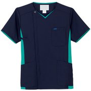 医療・介護 白衣 メンズジップアップスクラブ ダークネイビー×エムグリーン 4L 7025SC-27-4L