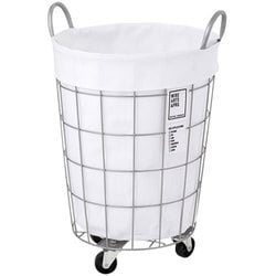 WIRE ARTS & PRO LAUNDRY ROUND BASKET with CASTER 33L ホワイト 003076 WH