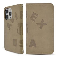 MD-74917-2 [iPhone 13 Pro用 ケース AVIREX スタンプロゴスエード カーキ]