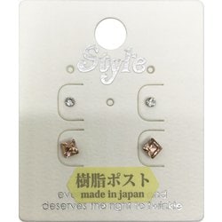 樹脂ポストピアス ピンククリスタル スクエア