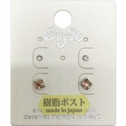 樹脂ポストピアス ピンククリスタル スクエア