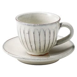 信楽焼 へちもん カップ＆ソーサー 白釉彫 丸 MR-3-3264