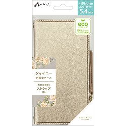 AC-P21M-SHY SG [iPhone 13 mini用 シャイニーブックタイプケース ストラップ付き シャンパンゴールド]